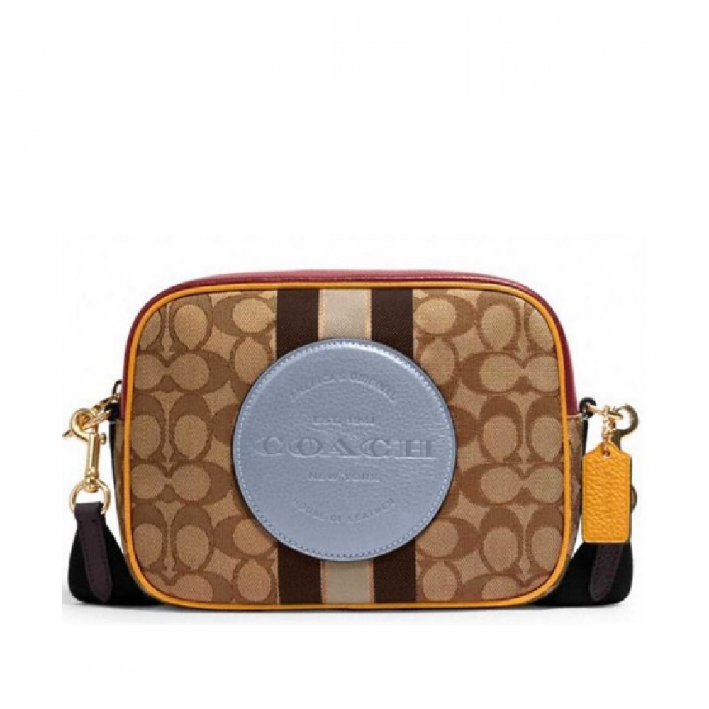 Сумка Coach Dempsey Camera "Beige/ Blue logo"