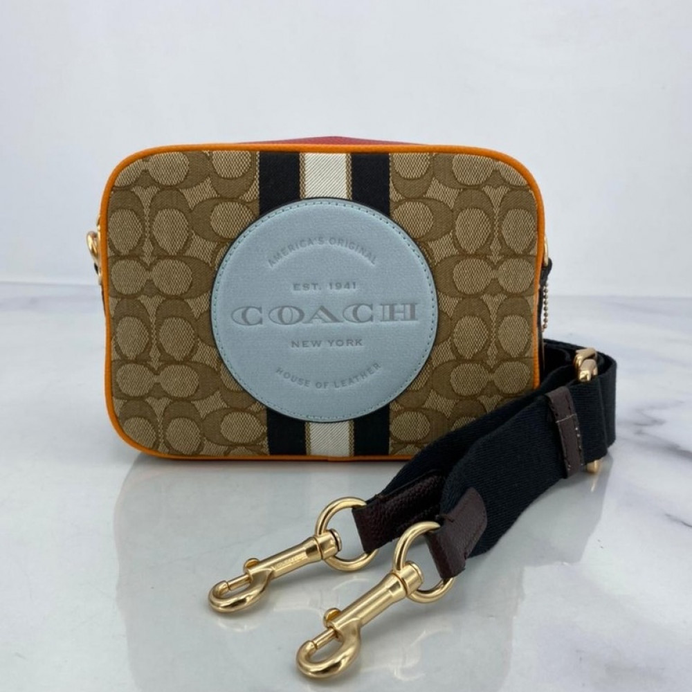 Сумка Coach Dempsey Camera "Beige/ Blue logo"