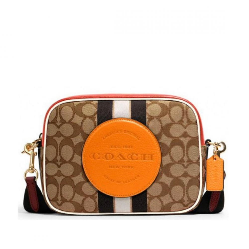 Сумка Coach Dempsey Camera "Beige/ Orange logo"