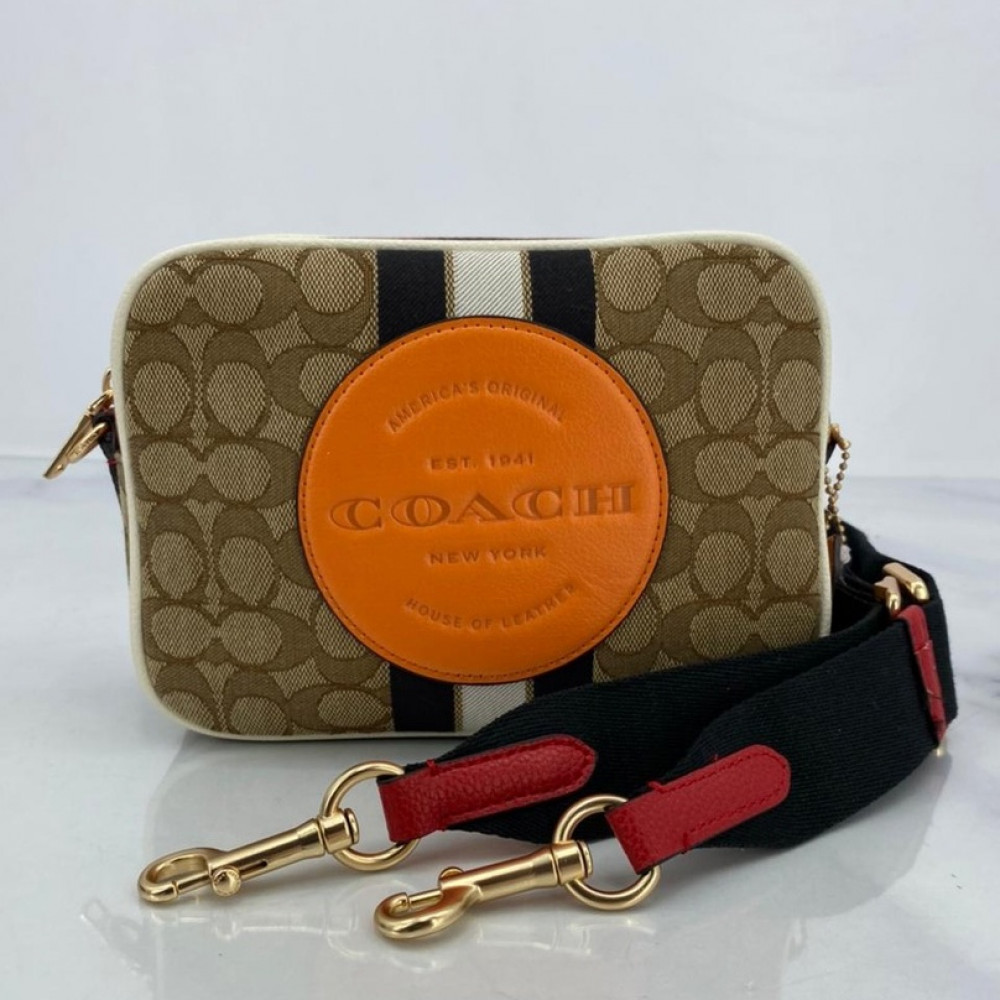 Сумка Coach Dempsey Camera "Beige/ Orange logo"