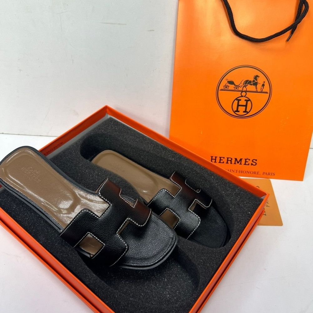 Шлепанцы Hermes Oran "Black/Brown" Шлепанцы Hermes Oran "Black/Brown"