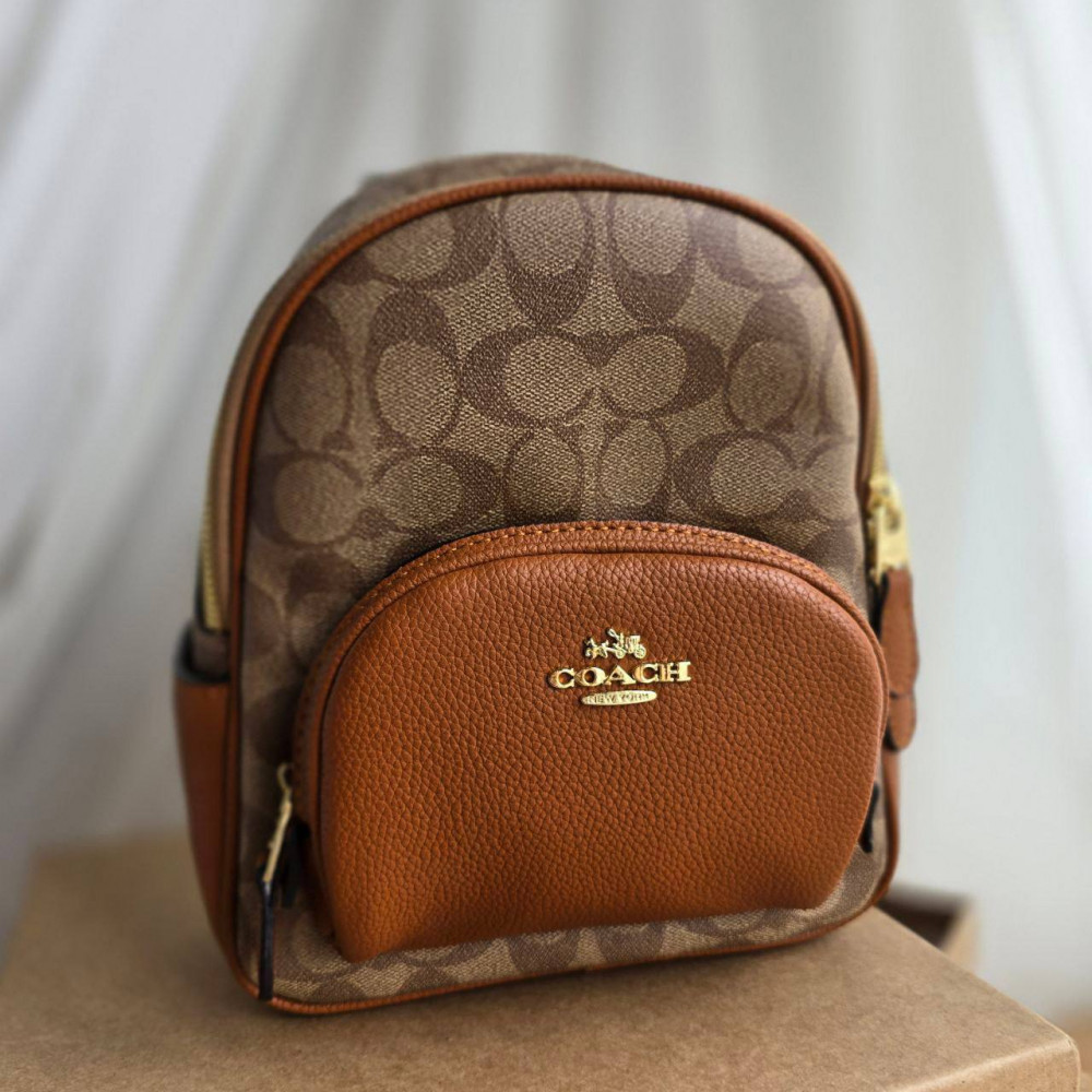 Рюкзак Coach Mini Court Backpack In Signature Canvas "Im/Khaki/Multi"