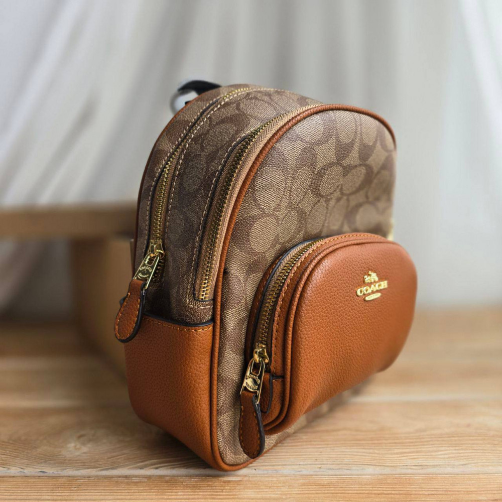 Рюкзак Coach Mini Court Backpack In Signature Canvas "Im/Khaki/Multi"