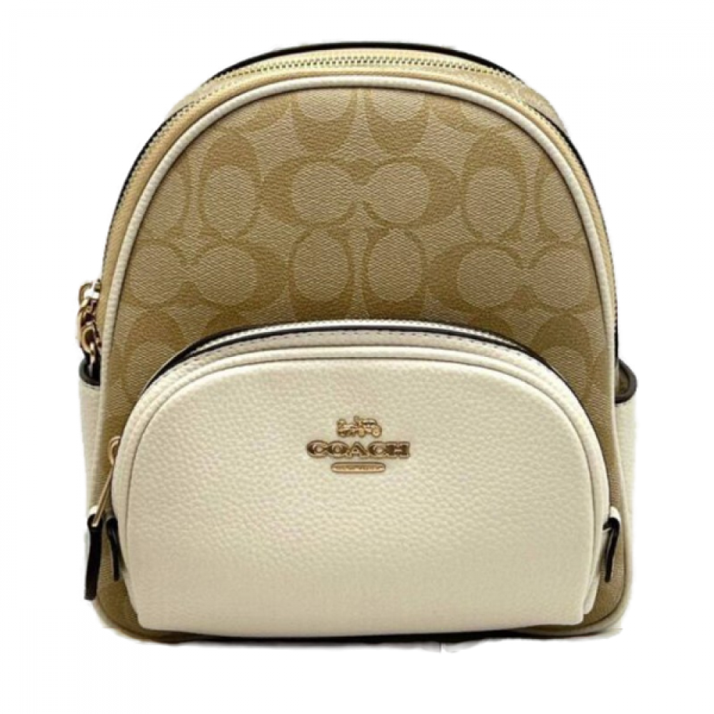 Рюкзак Coach Mini Court Backpack In Signature Canvas "Light Khaki/White"