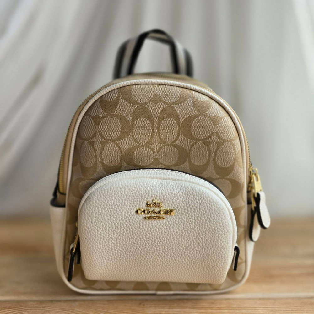 Рюкзак Coach Mini Court Backpack In Signature Canvas "Light Khaki/White"