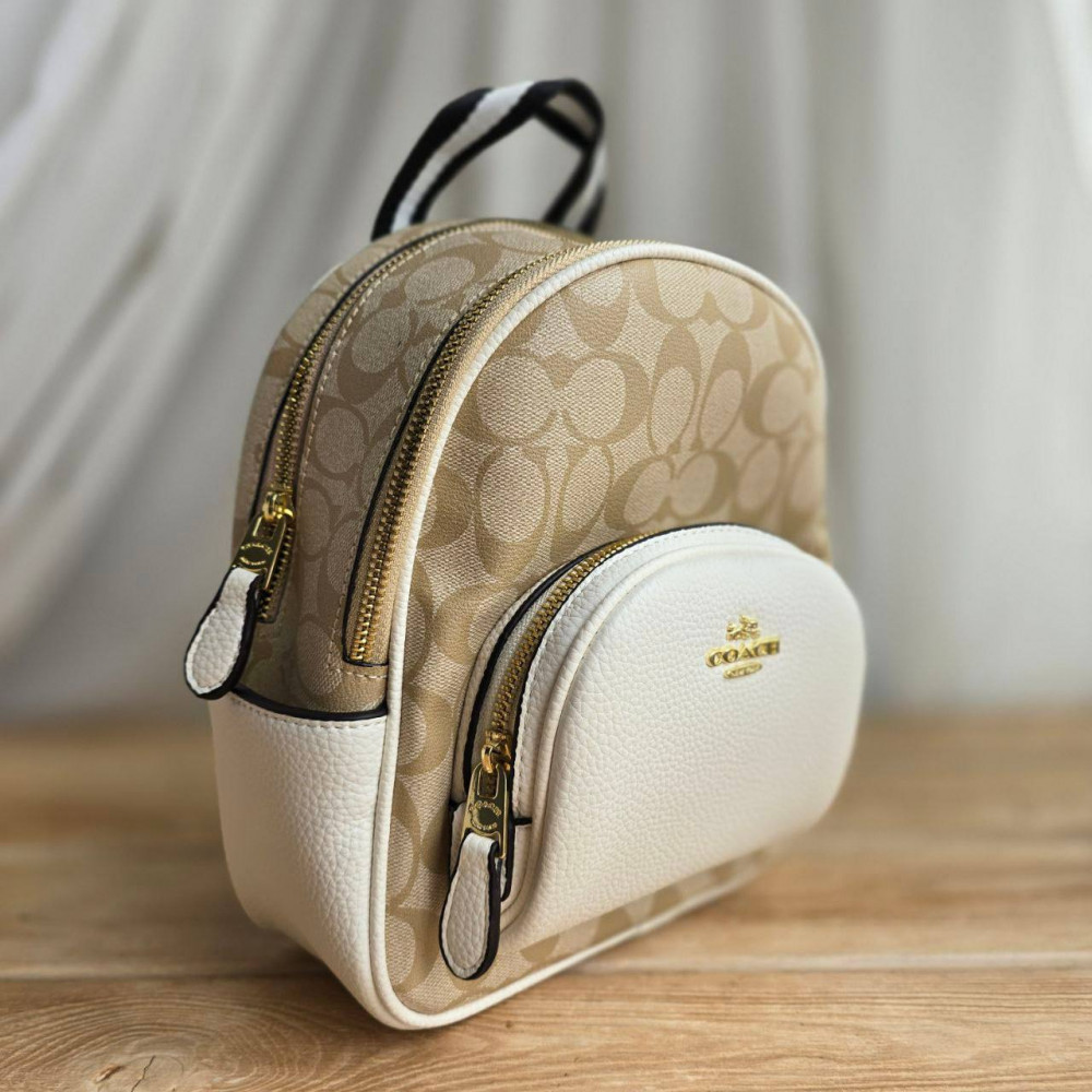 Рюкзак Coach Mini Court Backpack In Signature Canvas "Light Khaki/White"