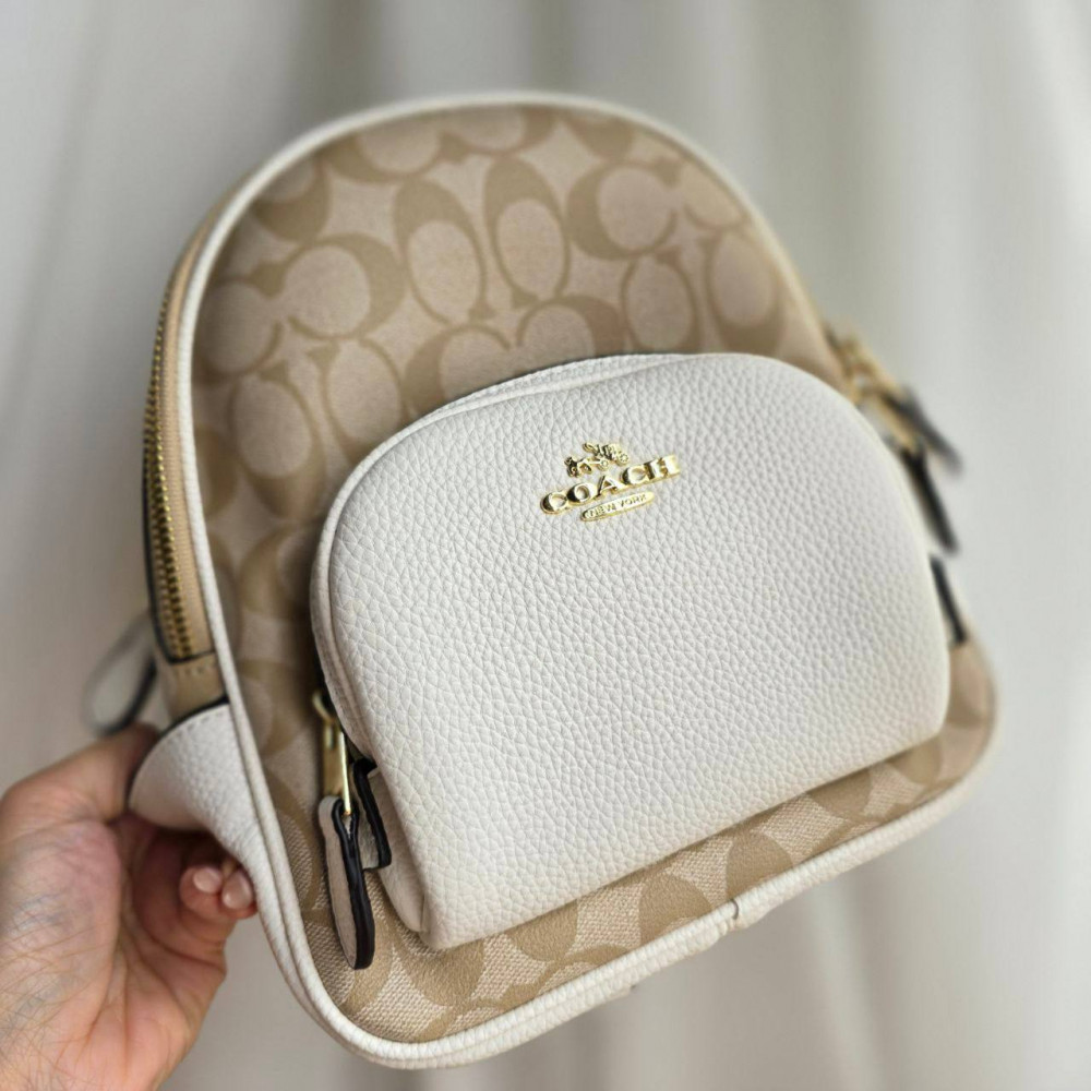 Рюкзак Coach Mini Court Backpack In Signature Canvas "Light Khaki/White"
