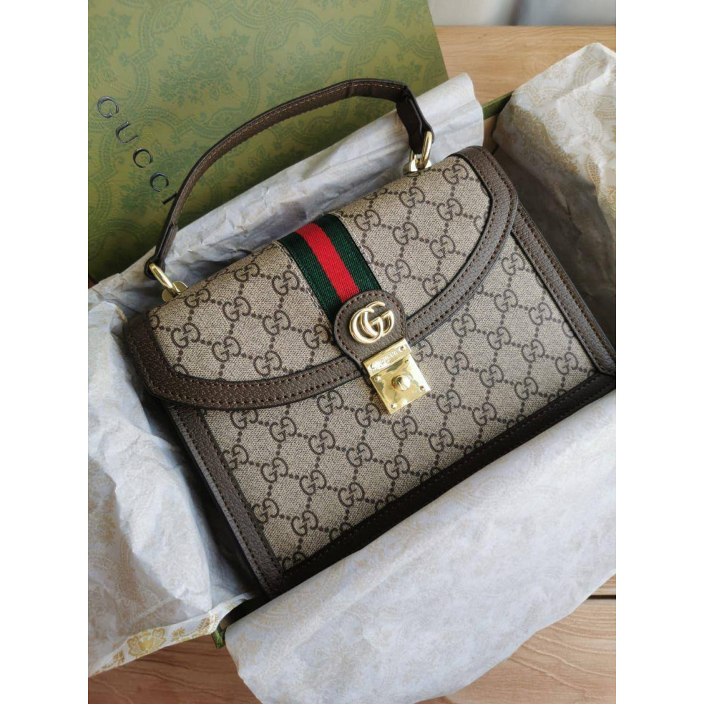 Сумка Gucci Ophidia Small Top Handle Bag With Web "Brown"
